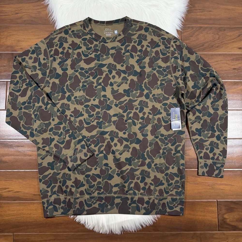 Polo Ralph Lauren Men's Size XLT Green Camo Double Knit Sweatshirt Long Sleeve